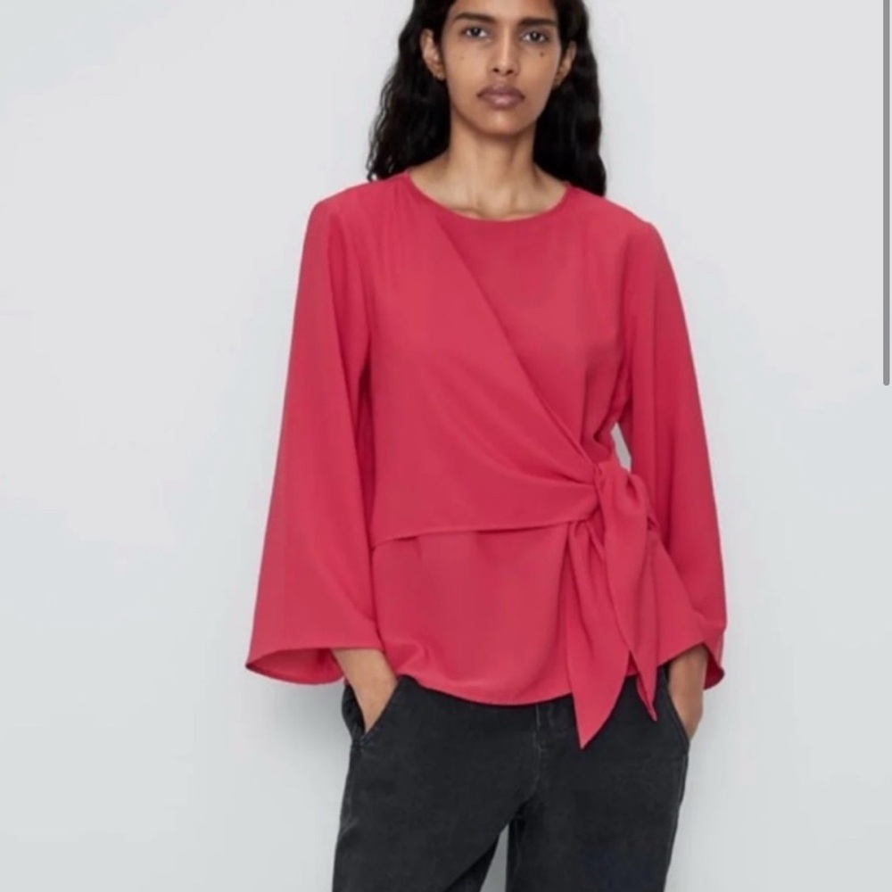 Zara Knotted Fuchsia Women's Blouse with Bow Detail